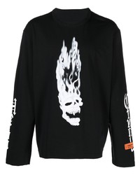 Heron Preston Flaming Skull Print Long Sleeved T Shirt