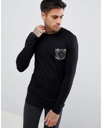 ASOS DESIGN Muscle Fit Long Sleeve T Shirt With Printed Pocket