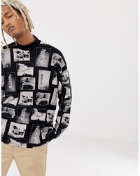 ASOS DESIGN Oversized Long Sleeve T Shirt With All Over Photographic Motel Print With Turtle Neck