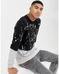 ASOS DESIGN Relaxed Longline Long Sleeve T Shirt With Dip Dye And Splatter Grungey Wash