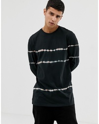 ASOS DESIGN Relaxed Longline Long Sleeve T Shirt With Ripple Wash In Black