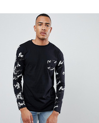 ASOS DESIGN T Sleeve T Shirt With Contrast Floral Sleeve And Pocket