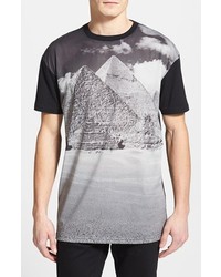 Black and White Print Mesh Crew-neck T-shirt