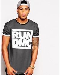 Asos Longline T Shirt With Run Dmc Print And Mesh Effect Skater Fit