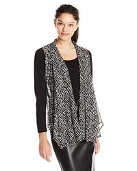 Allison Brittney Woven With Solid Jersey Cascade Cardigan Sweater