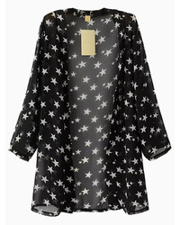 Choies Stars Print Chiffon Kimono In Black