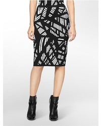 Calvin Klein Black White Graphic Print Knit Pencil Skirt