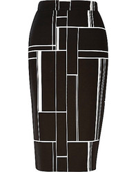 River Island Black Woven Abstract Print Pencil Skirt