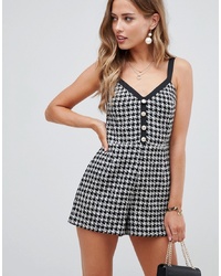 ASOS DESIGN Cami Playsuit In Check With Gold Buttons