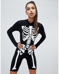 PrettyLittleThing Halloween Skeleton Unitard In Black