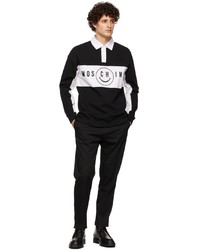Moschino Black White Smiley Edition Thick Long Sleeve Polo