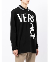 Versace Logo Print Long Sleeve Polo Shirt