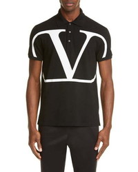 Valentino V Logo Black Short Sleeve Pique Polo