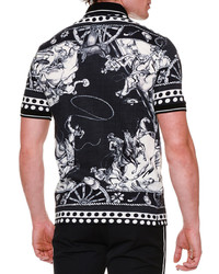 Dolce & Gabbana Western Print Pique Polo Shirt Blackwhite