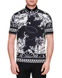 Dolce & Gabbana Western Print Pique Polo Shirt Blackwhite