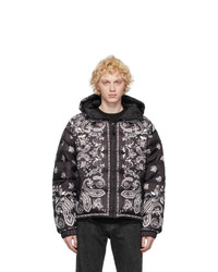 VERSACE JEANS COUTURE Black And White Down Hooded Jacket