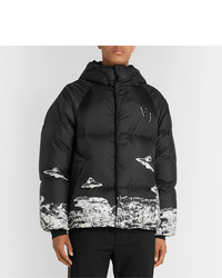 Undercover Valentino Slim Fit Printed Quilted Shell Hooded Down Jacket