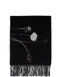 Valentino Black And White Wool Jacquard Flower Scarf