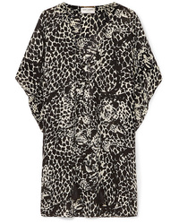 Saint Laurent Lace Up Leopard Print Mini Dress