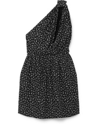 Saint Laurent One Shoulder Printed Crepe Mini Dress
