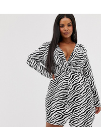 PrettyLittleThing Plus Plunge Mini Dress With Twist Detail In Zebra Print