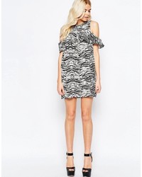 Daisy Street Shift Dress With Frill Top In Mono Scratch Print