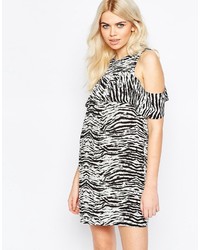 Daisy Street Shift Dress With Frill Top In Mono Scratch Print