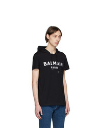 Balmain Black Logo Short Sleeve Hoodie