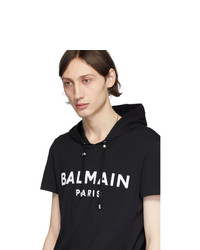 Balmain Black Logo Short Sleeve Hoodie