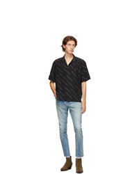 Saint Laurent Black Diagonal Stripe Short Sleeve Shirt