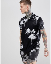 Religion Co Ord Revere Collar Rayon Short Sleeve Shirt In Palm Print