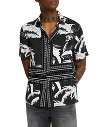 River Island Mono Floral Short Sleeve Button Up Shirt