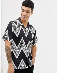 ASOS DESIGN Oversized Fit Shirt With Puppytooth Chevron Stripe In Satin
