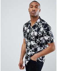 ASOS DESIGN Oversized Hawaiian Palm Print Shirt With Revere Collar