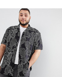 ASOS DESIGN Plus Oversized Shirt In Pineapple Print In Black