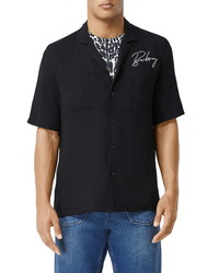 Burberry Randall Embroidered Short Sleeve Button Up Camp Shirt