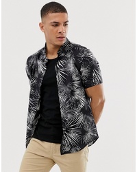 Burton Menswear Shirt With Mono Leaf Print In Black