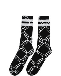 Valentino Black And White Garavani Vltn Grid Print Socks