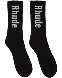 Rhude Black White Vertical Logo Socks