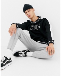 HUF Baseball Sweatshirt With Mesh Sleeve Panel In Black