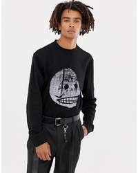 Cheap Monday Crew Neck Sweatshirt In Black With Copy Skull