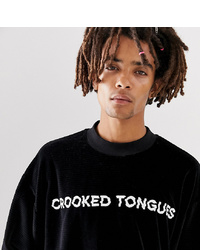 Crooked Tongues Long Sleeve Velour Sweatshirt With Logo