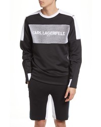 KARL LAGERFELD PARIS Mesh Neoprene Logo Sweatshirt In Black At Nordstrom