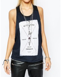 Religion Twist Back Tank Top With Playing Card Print