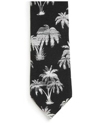Topman Black And Grey Palm Print Tie
