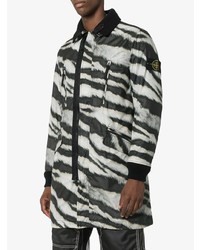 Stone Island Logo Detail Zebra Print Reversible Wool Blend Jacket
