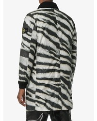 Stone Island Logo Detail Zebra Print Reversible Wool Blend Jacket