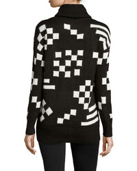 Neiman Marcus Geometric Print Turtleneck Sweater Blackivory