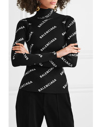 Balenciaga Open Back Printed Ribbed Knit Turtleneck Sweater