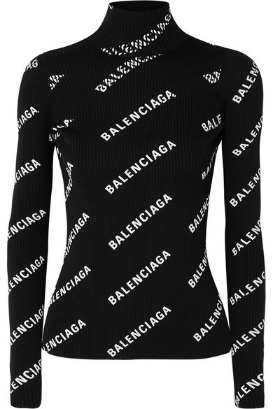 Balenciaga Open Back Printed Ribbed Knit Turtleneck Sweater, $645 | NET ...